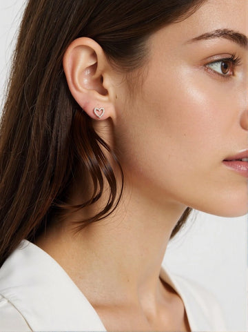 Moissanite Heart Stud Earrings for Women, 18k Gold Plated 925 Sterling Silver Dainty Everyday Jewelry