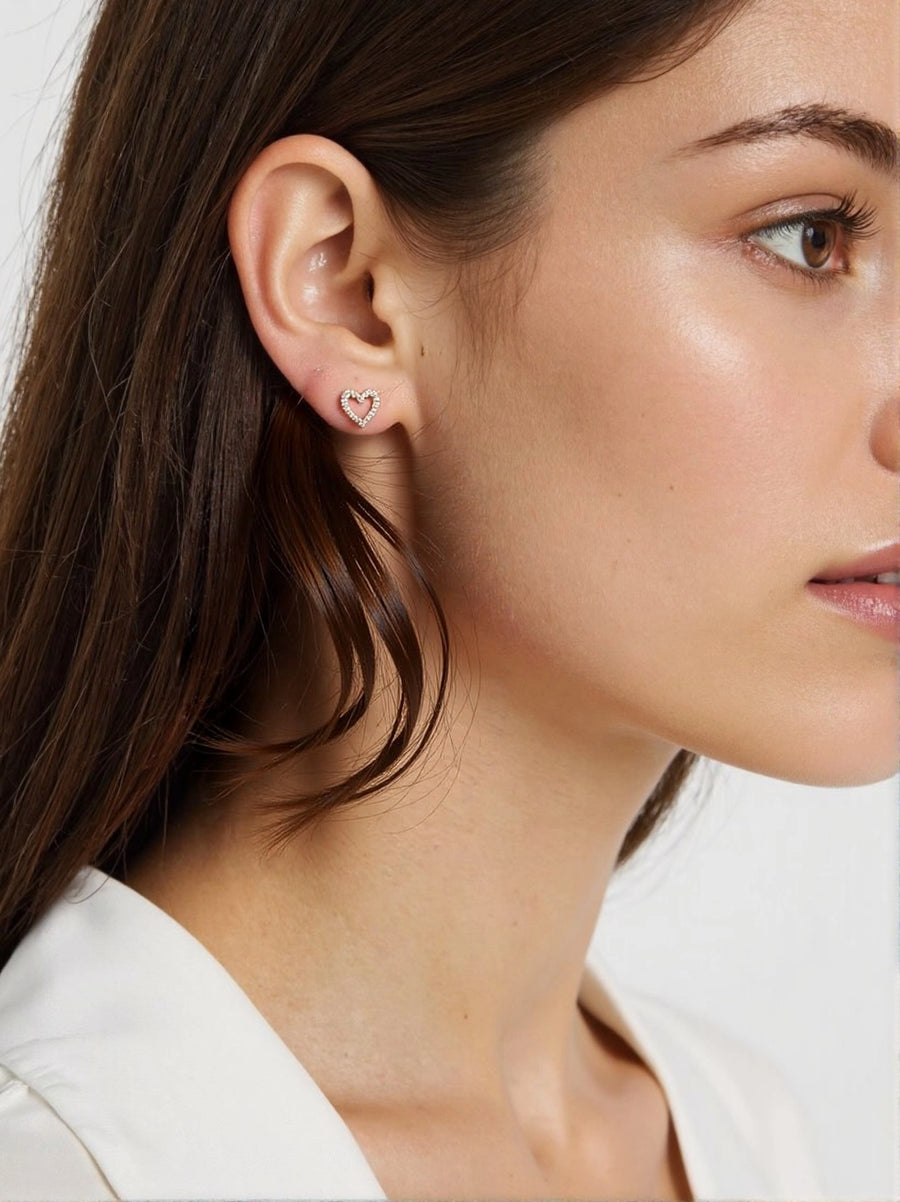 Moissanite Heart Stud Earrings for Women, 18k Gold Plated 925 Sterling Silver Dainty Everyday Jewelry
