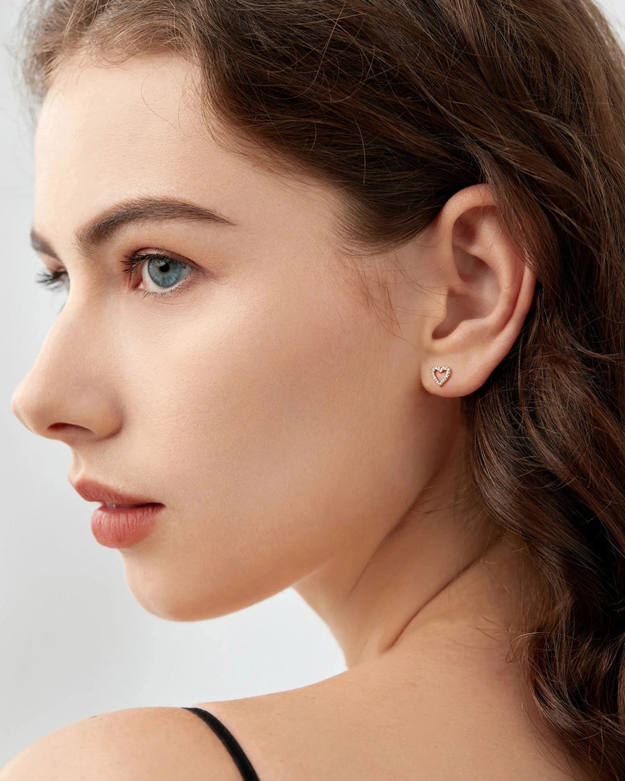 Moissanite Heart Stud Earrings for Women, 18k Gold Plated 925 Sterling Silver Dainty Everyday Jewelry
