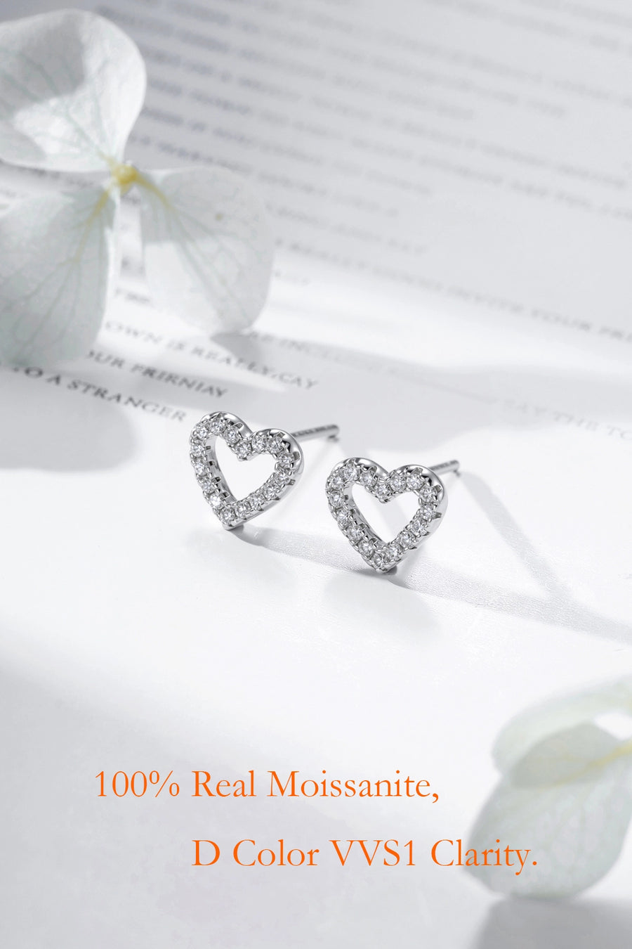 Moissanite Heart Stud Earrings for Women, 18k Gold Plated 925 Sterling Silver Dainty Everyday Jewelry