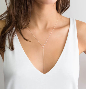 Lariat Y Necklace, Sterling Silver Long Drop Necklace for Women