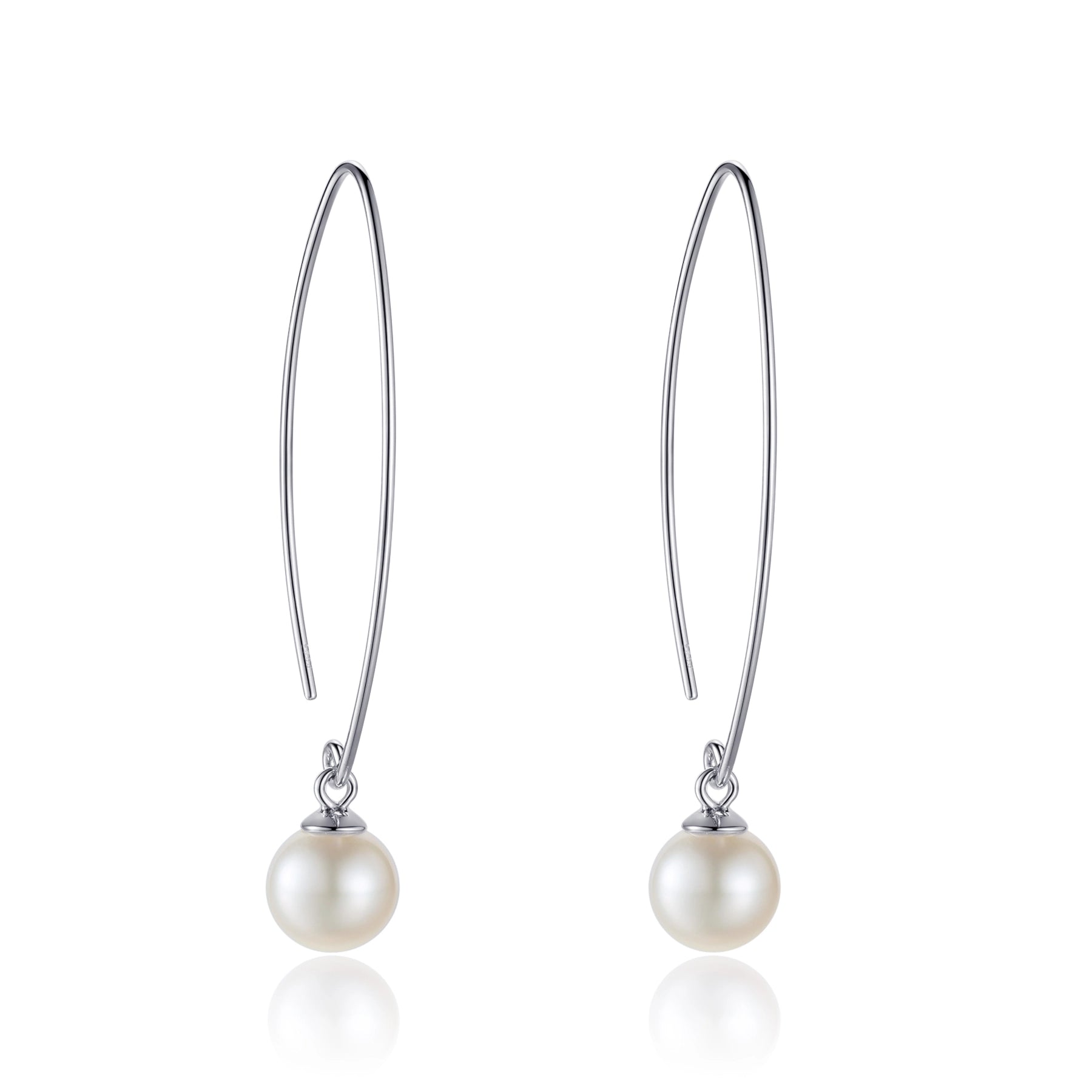 Metzakka Natural 8mm Pearl Drop Earrings Sterling Silver Threader Earrings