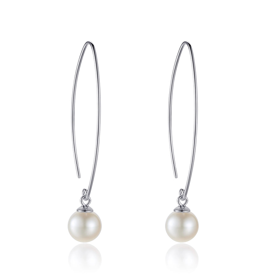 Metzakka Natural 8mm Pearl Drop Earrings Sterling Silver Threader Earrings