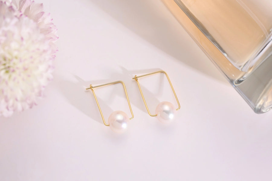 Metzakka Pearl Hoop Earrings, Bridesmaid Jewelry, Wedding Jewelry, Gift for Mom