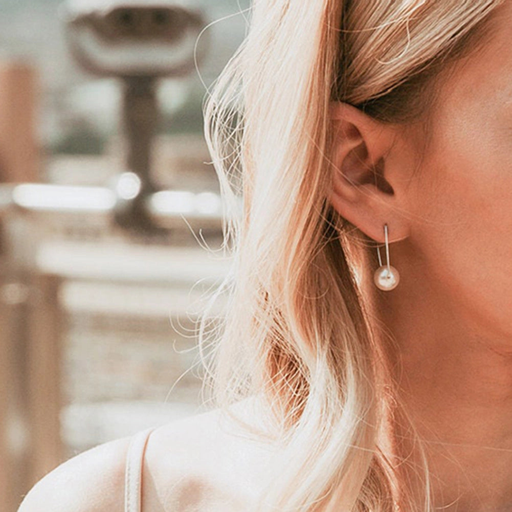 Metzakka Pearl Hoop Earrings, Bridesmaid Jewelry, Wedding Jewelry, Gift for Mom