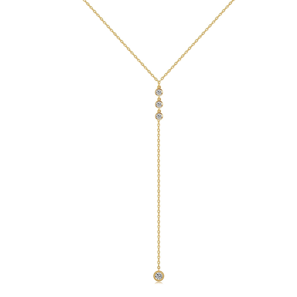 Lariat CZ Diamond Necklace, Sterling Silver Jewelry for Bridesmaid