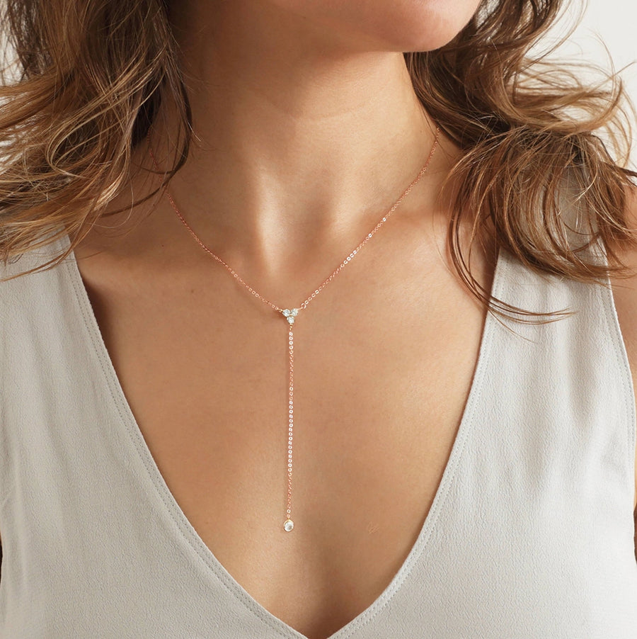 Metzakka Dainty Sterling Silver Lariat CZ Diamond Necklace