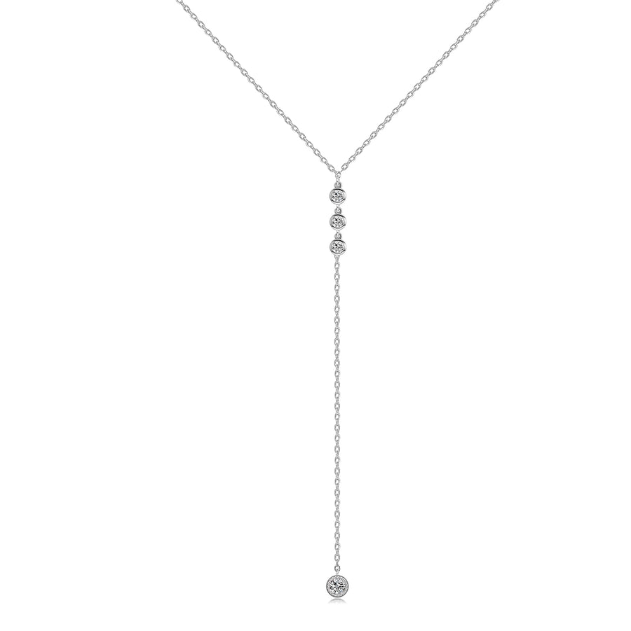 Lariat CZ Diamond Necklace, Sterling Silver Jewelry for Bridesmaid