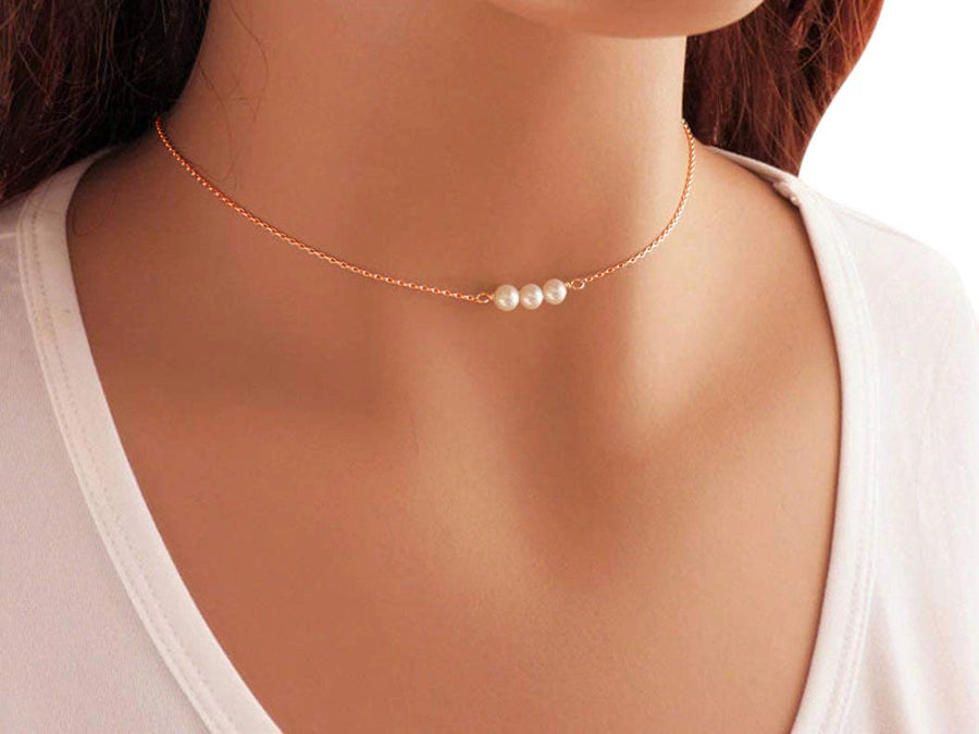 Metzakka Pearl Choker Necklace, Sterling Silver Jewelry Gift for Women