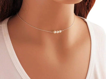 Metzakka Pearl Choker Necklace, Sterling Silver Jewelry Gift for Women